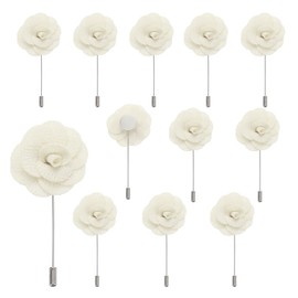 uxcell 12pcs White Camellia Boutonnieres Flower Buttonholes Pocket Boutonnieres Pins for Wedding Ceremony Anniversary Prom Formal Dinner Party