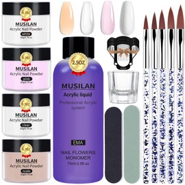 MUSILAN Acrylic Nail Kit - Clear Pink White Nude Acrylic Powder Nails Kit Acrylic Set,Acrylic Liquid Monomer and Powder with Acrylic Nail Brush Nail Forms and DIY Nail Art Tools Acrylic Nail Kit for Beginner
