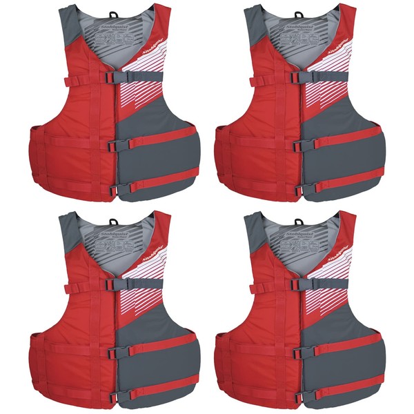 Stohlquist Fit Adult PFD Life Vest | Pack of 4 | Coast Guard Approved, Adjustable Size, Unisex, Lightweight, High Mobility, PVC Free Life Jacket - Value Pack