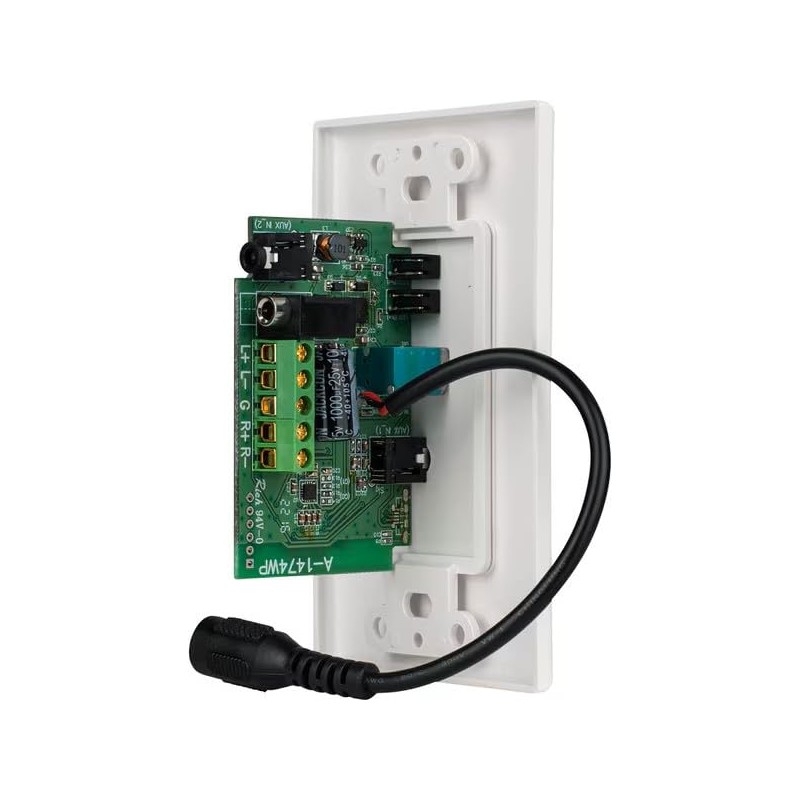 In-Wall Stereo Audio and Bluetooth Receiver Wall Plate with Volume