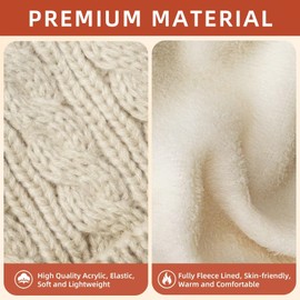 FISFET Beanie Hats for Women with Double Pom Pom, Bobble Hat Women Cold Weather Warm Cable Knit Fleece Lined, Winter Hats for Women for Daily Use(Oatmeal)