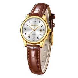 Taxau Leather Bracelet Women's Watch Business Casual Fashion Luxury Women's Watch with Date Display Sophisticated Women's Watch Waterproof Quartz Movement Women Watch, Brown leather strap golden and