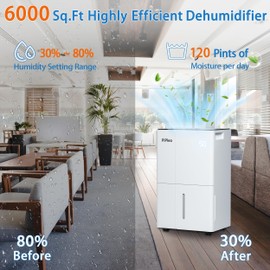 Pipleo Dehumidifier for Basement, 120 Pint Dehumidifiers for Home 6000 Sq. Ft, Dehumidifier with Drain Hose for Bedroom Bathroom, Smart Humidity Control Display, 24H Timer, Dehumidifier Large Room