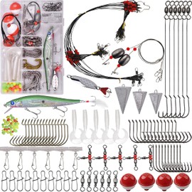 131pcs Saltwater Surf Fishing Tackle Kit - Surf Fishing Rigs Saltwater Lure Pyramid Sinker Fishing Hooks Leader Swivel Metal Spoon Surf Beach Fishing Gear Various Fishing Accessories