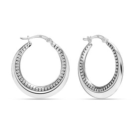 LeCalla 925 Sterling Silver Hoop Earrings for Women | Antique Textured Round Hoop Earrings | Women's Ribbed Creole Earrings 28MM