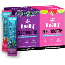 Electrolitos en Polvo Sin Azúcar, Hidratación Rápida HEALLY 40 Sobres, Magnesio, Potasio, Sodio, Vitamina C, Variedad de Sabores, Vegano, Natural
