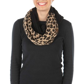 Funky Junque Women's Chunky Oversized Knit Infinity Scarf Super Soft Warm Boho Winter Circle Wrap - 1 Leopard Print - Black