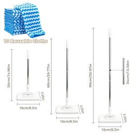 Snap Grip Mini Mop, Zero Touch No Wash Lazy Mop with One-Click Cloth Change, Compatible with Face Towels, Adjustable for Wet/Dry Floors, Tile, Hardwood, Corners (10 Reusable Cloths)
