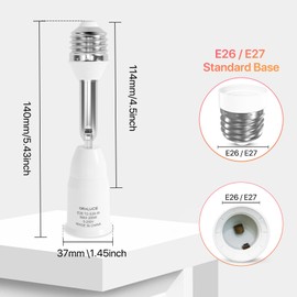 ORALUCE Light Socket Extender, E26 to E26 Adapter, Adjustable 180 Vertical, 360 Horizontal, Max 200W, 0-250V, 4 Pack