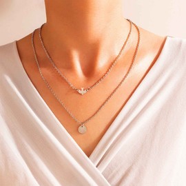Yienate Boho Layered Bird Coin Necklace Choker Soar Dove Bird Necklace Flying Bird Pendant Necklace Round Disc Pendant Silver Statement Pigeon Disc Necklace Jewelry for Women Girls