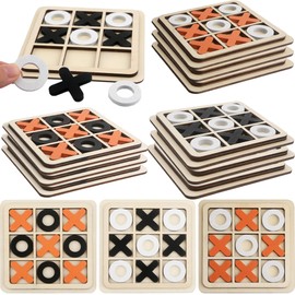 Puteraya 12 Sets Kids Wooden Tic Tac Toe Game XO Wood Board Game Classic Mini Tabletop Game Set for Boys Girls Educational Games Toy Goody Bag Filler Birthday Party Favor