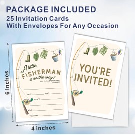 luixd Baby Shower Invitation - A Little Fisherman Is On The Way - 25 Baby Shower Invitations With Envelopes, Gender Reveal, Party Favor & Decor - A06