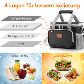 Lifewit Large Lunch Bag 12 Cans (8.5L) Insulated Lunch Box Soft Cool Box Cool Bag for Adults Men Women Grey & Black