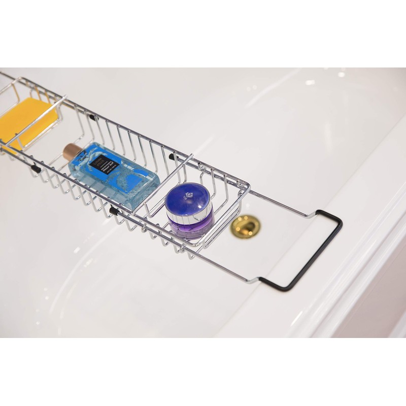 Basicwise QI003491 Expandable Metal Bathtub Caddy with, Rubber Handles, Chrome