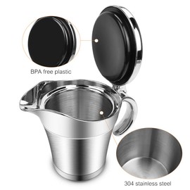 ShineMe Stainless Steel Gravy Boat Sauce Jug with Lid, Double Wall Insulated, Storage for Gravy or Cream, Used at Home & Kitchen (16oz)