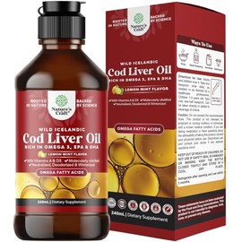Natures Craft- “Líquido de aceite de hígado de bacalao islandés Líquido de aceite de pescado Omega 3 nórdico capturado salvaje para adultos y niños Ea