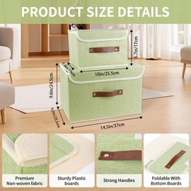 SnYuGr Small Storage Bin with Lid Storage Boxes,Collapsible Linen Storage Basket Container with Lid Storage Cube for Organizing Closets(Green)