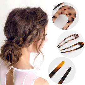 Benefree [Upgraded] French Hair Pins Tortoise Shell U Shape Updo Hair Forks Clips for Thin Thick Hair,4.72 inch Classic Cellulose Acetate 2 Prong Bun Hair Sticks Chignon Women Vintage Hairstyle