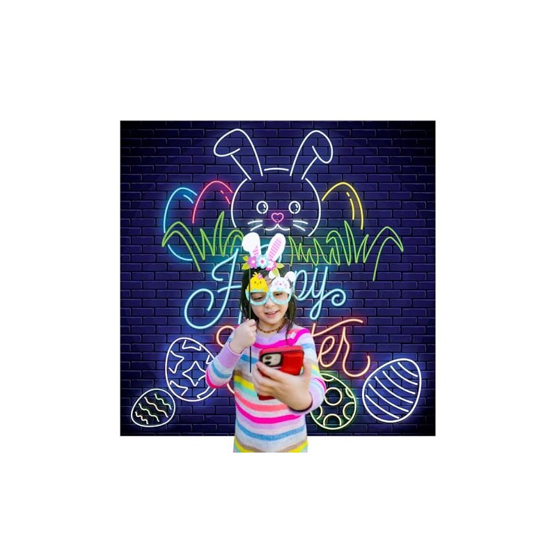 Neon Light Easter Backdrop Banner - Party Decor - 1