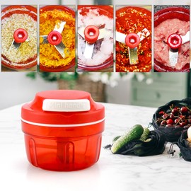 UOCAI Zwiebelschneider Manuell Rot Zwiebel Zerkleinerer mit Seilzug Zwiebelhacker Küche Zwiebeln Schneider Onion Cutter Chopper Gemüseschneider Haushalt Gemüsehacker Shredder Fleischmixer