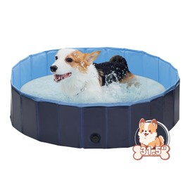 OFCASA Foldable Dog Pool, Collapsible Hard Plastic Pet Swimming Pool, 32" x 8" Portable Dog Bathtub, Doggie Wading Pool Bathing Tub for Small Medium Large Dogs Cats and Kids (Dark Blue, S)