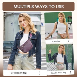 Fanny Pack Crossbody Bags for Women Vegan Leather Belt Bag Waist Pack Causal Chest Bum Bag With 2 Straps Purple