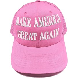 Army Universe Make America Great Again Deluxe Embroidery Trucker Hat, MAGA Mesh Snapback Cap - Pink