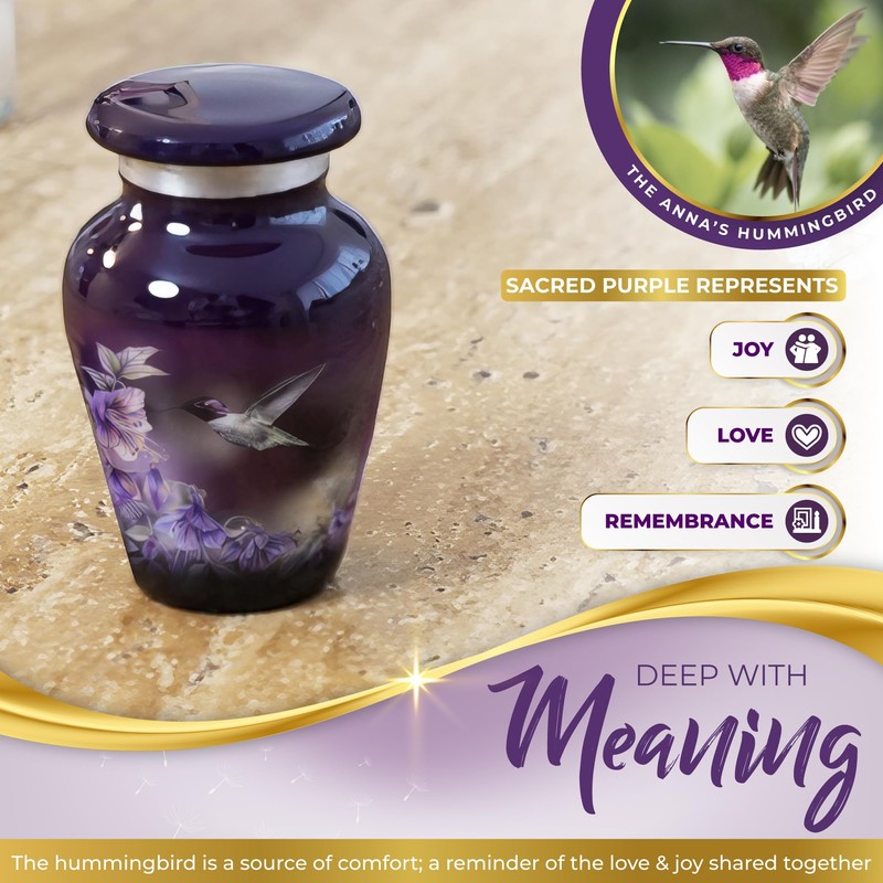 Beautiful 2.9" Hummingbird Keepsake Urn with Premium Gift Box, Velvet