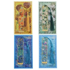 Bookmarks, Flowering Bookmarks, Set of 4, Metal, Gorgeous, Elegant, Bookmark Set, Stylish, Gold Hollow Trim, String Included, Bookpage Marker, Birthday Gift, Reading, Students, Daily Necessities