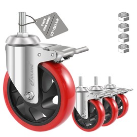 JULANG 5 Inch Stem Caster Wheels Heavy Duty, 1/2 Threaded Stem Casters Set of 4 (1/2"-13x1.25) - 2800 LBS Load Capacity, PE Wheels for Machinery, Carts, Dollies, Workbenches & Furniture