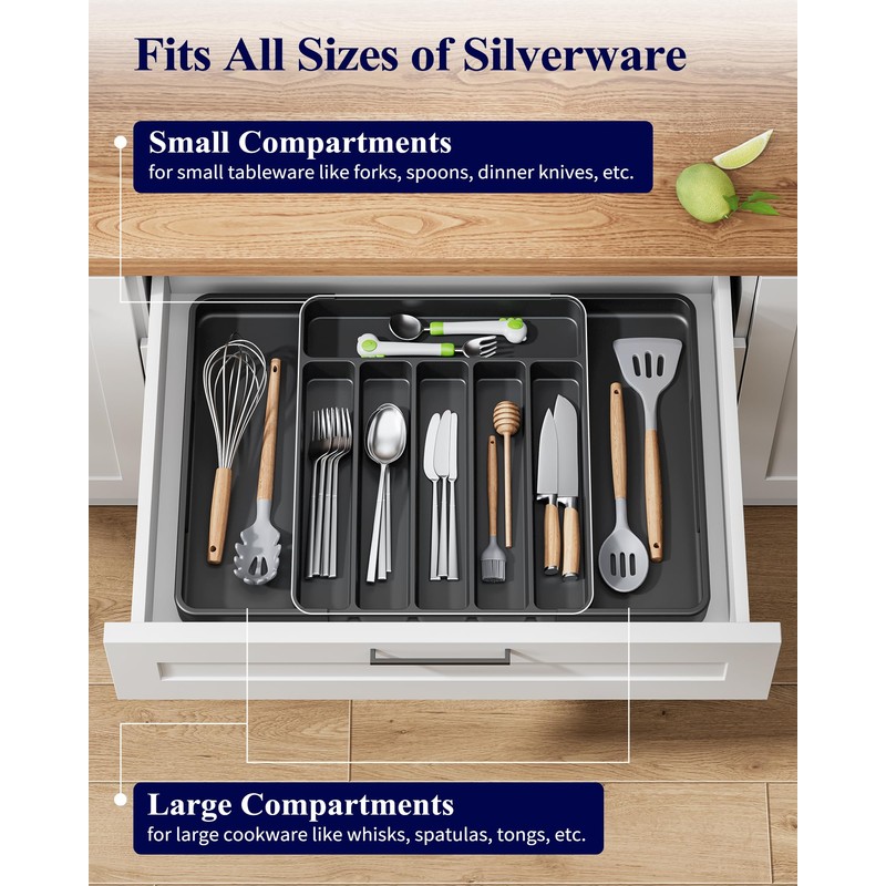 Kitsure Large Cutlery Organizer - Adjustable Silverware Utensil Drawer Organizer