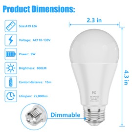 MXhme A19 Color Changing Light Bulb with Remote Control&App Control, 800LM 9W(60W Equivalent) Dimmable 3000K-6500K RGBWW,E26 Base 2.4GHz,Light Bulb for Home Decor,1Bulb&1Remote