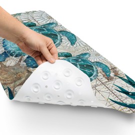 Blue Bathtub Mat Non Slip, 40x16 inch Bath and Shower Safety Mats, Vintage Sea Turtle Tub Mat for Bathroom, Tub Shower Mat with Drain Holes and Suction Cups