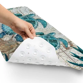 Blue Bathtub Mat Non Slip, 40x16 inch Bath and Shower Safety Mats, Vintage Sea Turtle Tub Mat for Bathroom, Tub Shower Mat with Drain Holes and Suction Cups