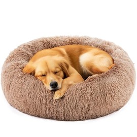 DUMOS Donut Dog Bed, Washable Dog Couch Bed with Removable Cover, Waterproof Pet Bed for Small Size Dogs, Memory Foam Pet Bed Non-Slip Base, Brown