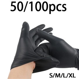 Disposable Gloves, 50/100pcs Nitrile Gloves, Household Cleaning Gloves for Kitchen, Tattoo Cleaning Gloves Disposable, Hair Dyeing, Beauty Salon, Fall Decor, Gift for Girlfriend - Color: Black, Specification: XL: 10-11CM/3.9-4.3in 100pcs