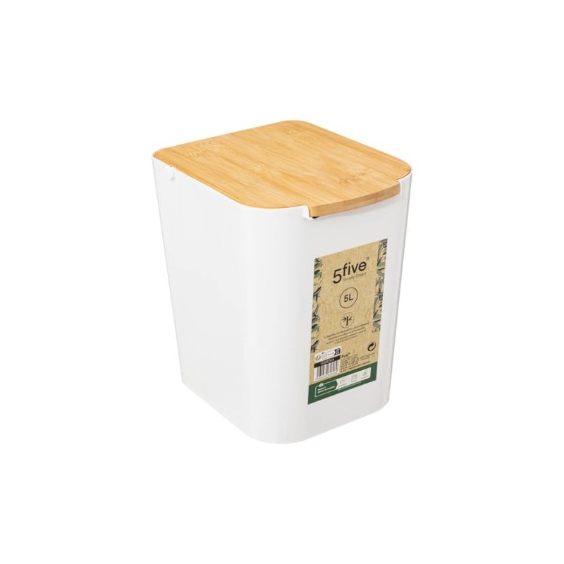 5five Naturéo Bin with Bamboo Lid 5 L White