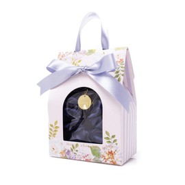 EILY ILY [Floral Gift Box] Bi-color Satin Scrunchie (Royal Navy) with Initial Charm, Gold Plate, Polyester Silver