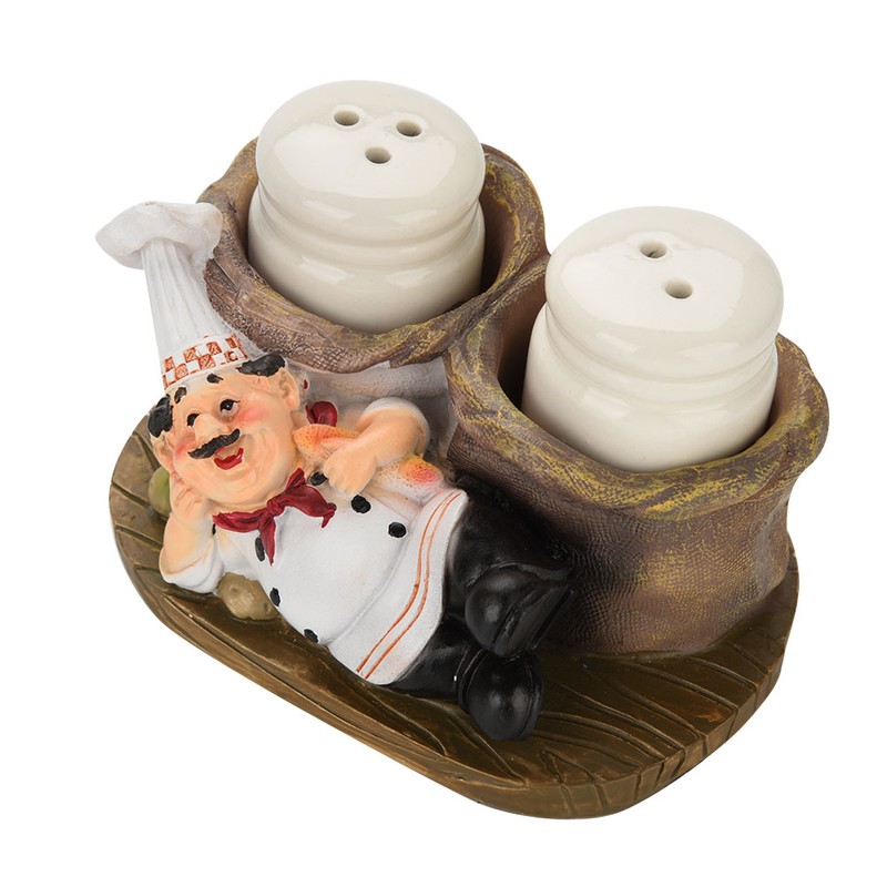Cute Chef Statue Salt & Pepper Bottle Holder Ornaments Home