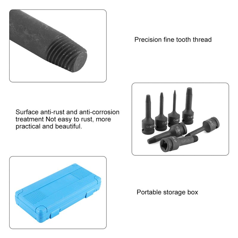 Screw Extractor Set, 7 Pieces, 1/2 Inch Square Head Screw