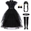 Akokvlar Black Costume Dress for Girls Wig Belt Earrings Socks