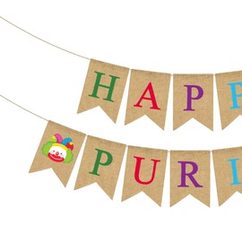 Mandala Crafts Burlap Happy Purim Banner Happy Purim Decorations Outdoor Indoor Purim Decor - Jewish Happy Purim Sign for Purim Party Purim Centerpieces
