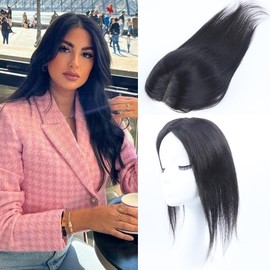 Hair Toppers for Women Real Human Hair 360° Clip in Human Topper Upgrade Swiss Lace Base Hair Extensions Natural Black