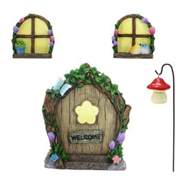 ZUHK Fairy Garden Houses,Miniature Fairy Gnome Home Window Door and Micro Resin Fairy Mushroom fit for Tree Statues Tree Yard and Fairy Garden Sculpture Outdoor Decor Accessories (Flower)