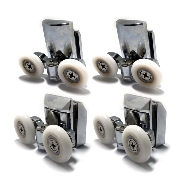 Zinc Alloy Shower Door Twin Rollers Runners - Set of 4 - Top & Bottom (8-10mm)