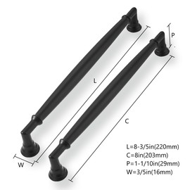 CABDM 10 Pack 8 Inch Hole Center Matte Black Cabinet Pulls Heavy Duty Solid Round Cabinet Pulls Kitchen Cabinet Hardware for Cupboard Drawer Handles Dresser Pulls