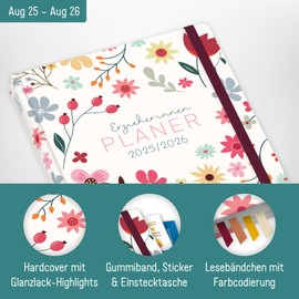 Häfft® Educator Planner 2025/2026 A5+ "Wild Flower" Hardcover Educator Calendar, Nursery Planner with 1 Week on 2 Pages for Organisation, Motivation and Inspiration - Sustainable & Climate Friendly