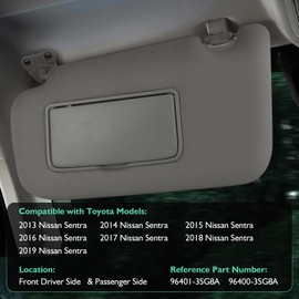 ItranMc Sunvisor Driver&Passenger Side for 2013-2019 Nissan Sentra Accessories, Left&Right Side Sun Visor with Light Mirror, Gray, Replacement#96401-3SG8A 96400-3SG8A