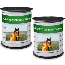 Wowangce 2 Rolls 500 ft x 1/2 Inch Electric Fence Polytape for Horse Livestock Cattle, High Visibility Electric Fencing Tape for Farm Temporary Horse Fence