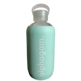 Sorority Shop Alpha Gamma Delta Glass Water Bottle with Silicone Sleeve - 16 Oz Glass Water Bottle, Reusable Glass Water or Juice Bottle with Cap